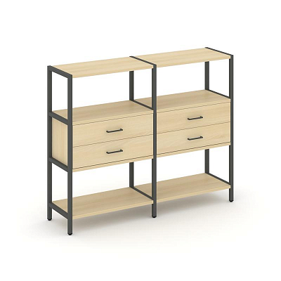 Shelf System Двухсекционный стеллаж трехярусный с ящиками SN.STM-322 Акация Лорка/Металл Антрацит 15